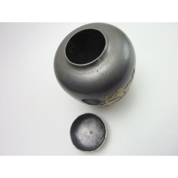 Vintage Pewter Brass Ginger Jar Cherry Blossoms - Picture 3 of 7